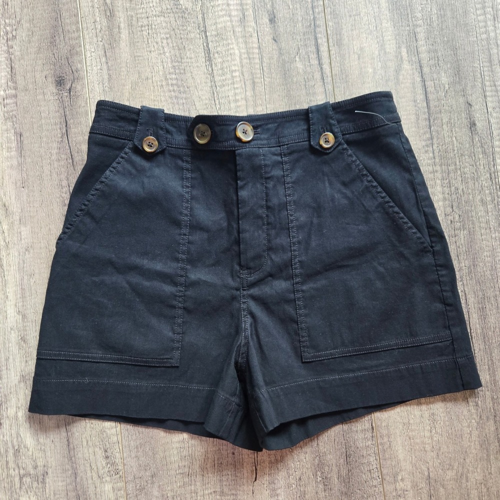 Maeve Anthropologie Black Linen Blend Utility Shorts Women‎ Size 6 High Waisted